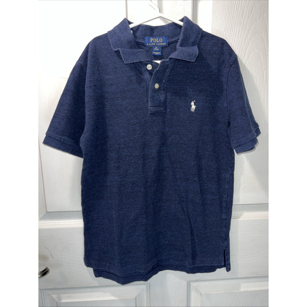 Polo Ralph Lauren Boys Navy Blue Cotton Pique Polo Shirt Medium (10-12)‎